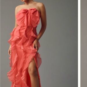 Hutch Strapless Coral Ruffle Gown